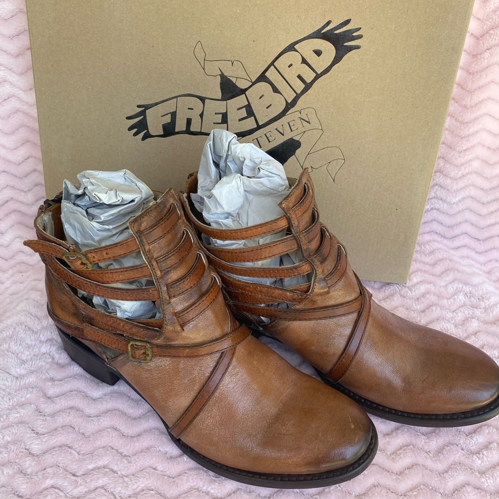 Freebird by Steven Stair Brown Ankle Booties with Distressed Leather